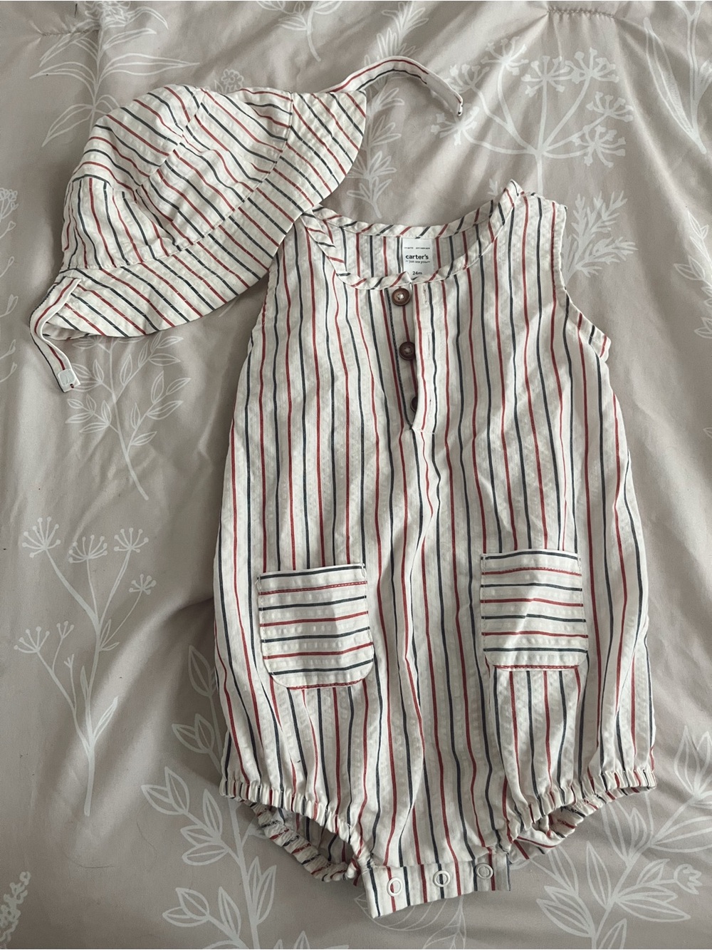red white and blue bubble romper and hat